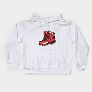 Vibrant Red Hiking Boot Illustration No. 838 Kids Hoodie